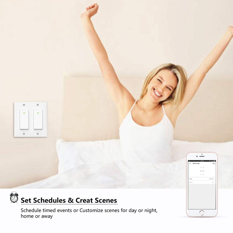 Lesim Smart Light Switch, Double Smart WiFi Light Switches, Smart Switch 2 Gang Works with Alexa Google Assistant - Image 4